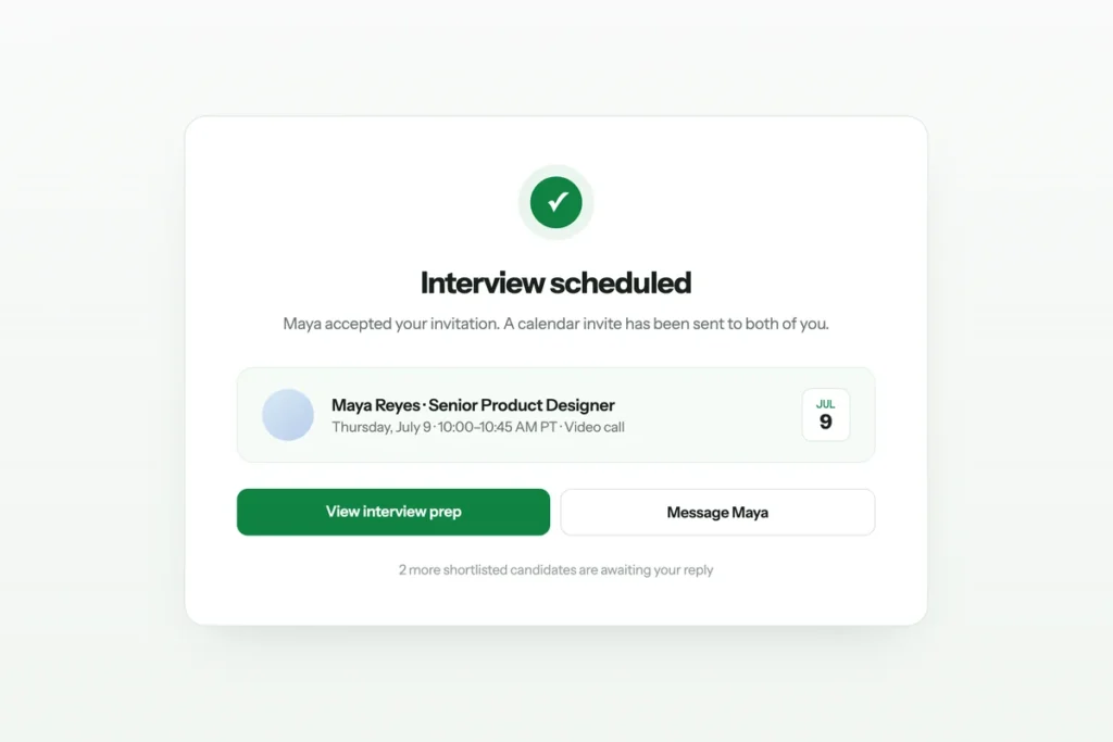 Confirmation that an interview with Maya Reyes has been scheduled